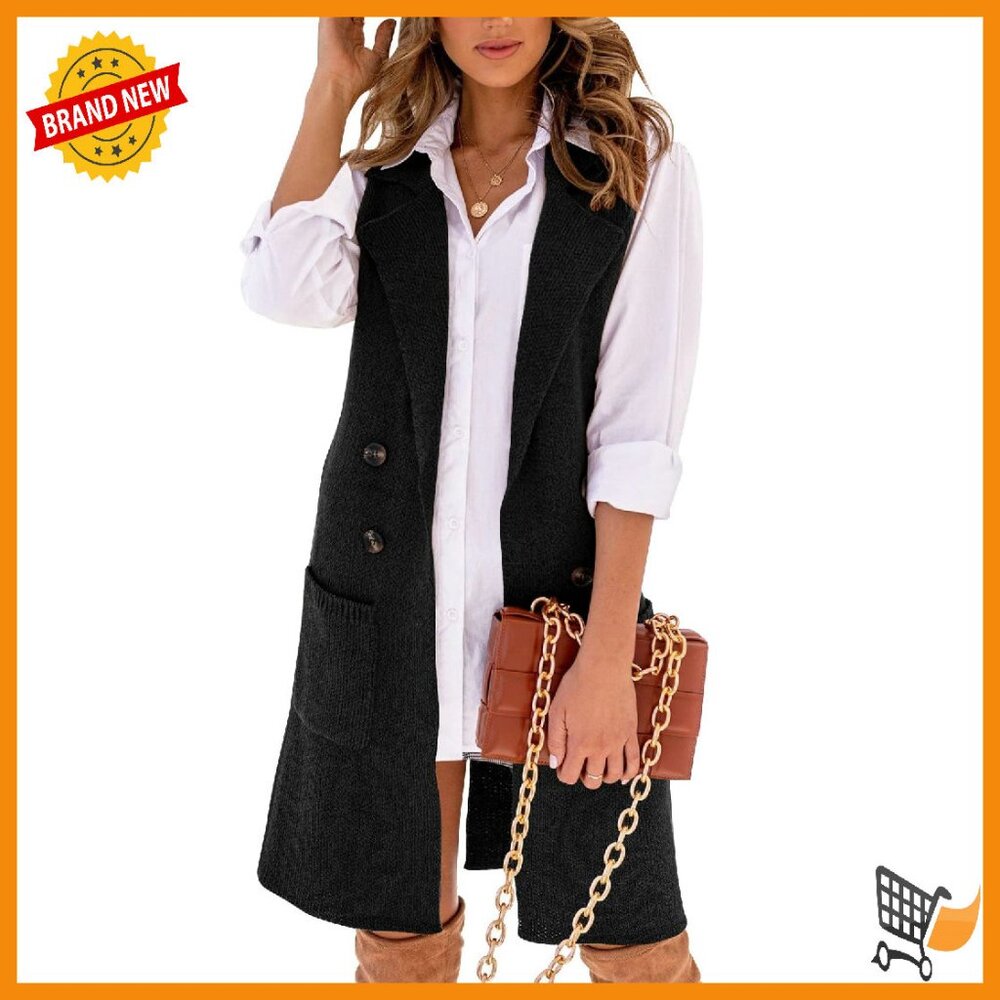 Open Front Cardigan Vest Lapel Collar Lightweight Sweater Outerwear